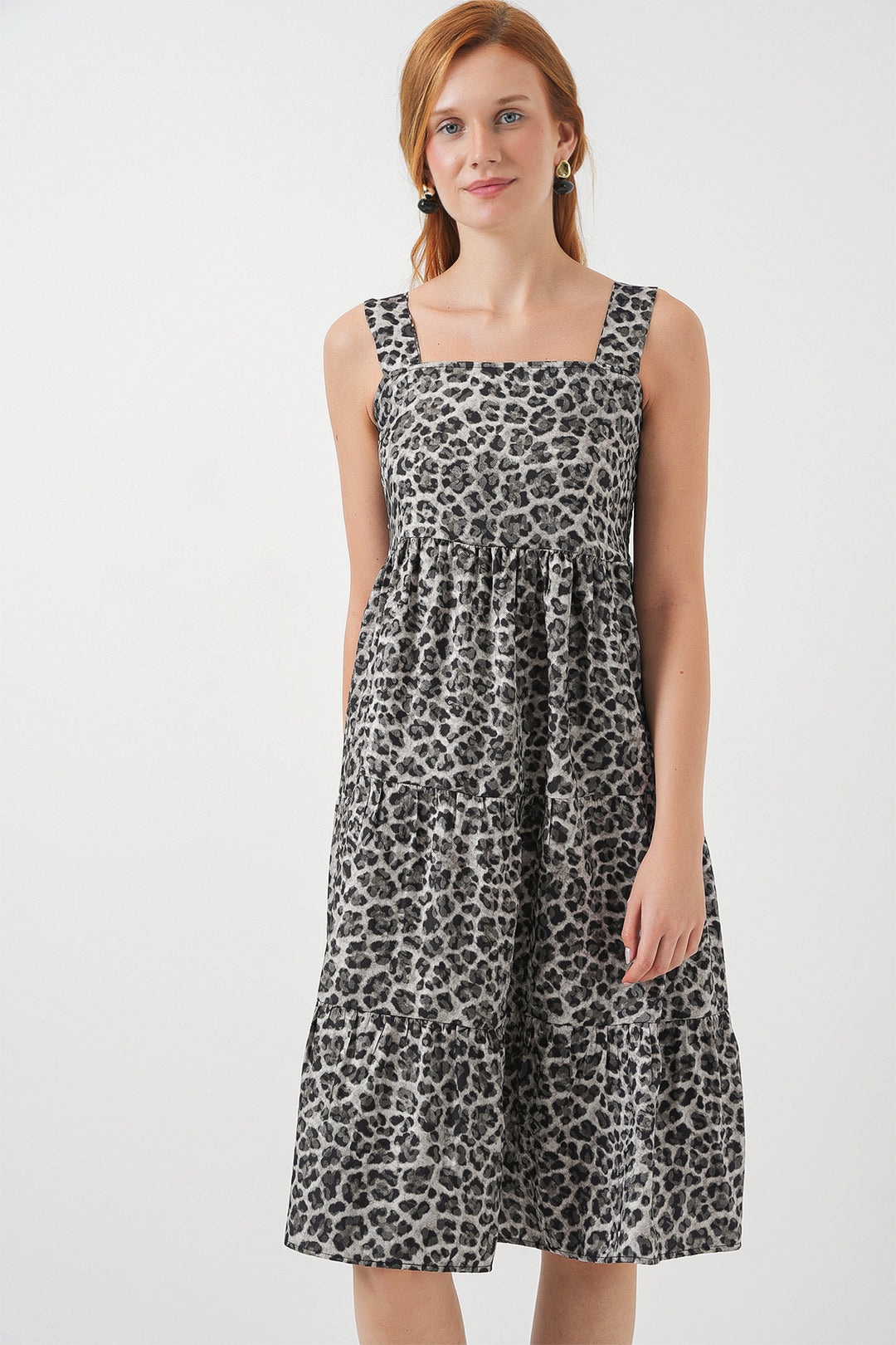 BGD Women Woman Patterned Strappy Midi Dress 2577 - Anthracite - Hurst