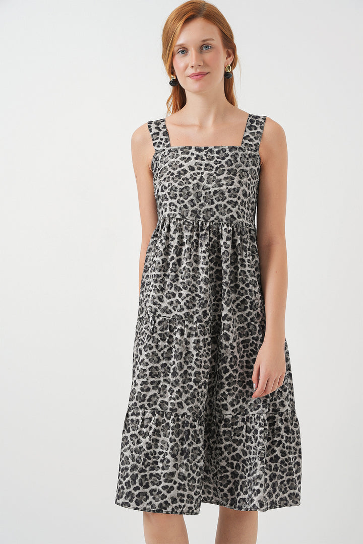 BGD Women Woman Patterned Strappy Midi Dress 2577 - Anthracite - Hurst