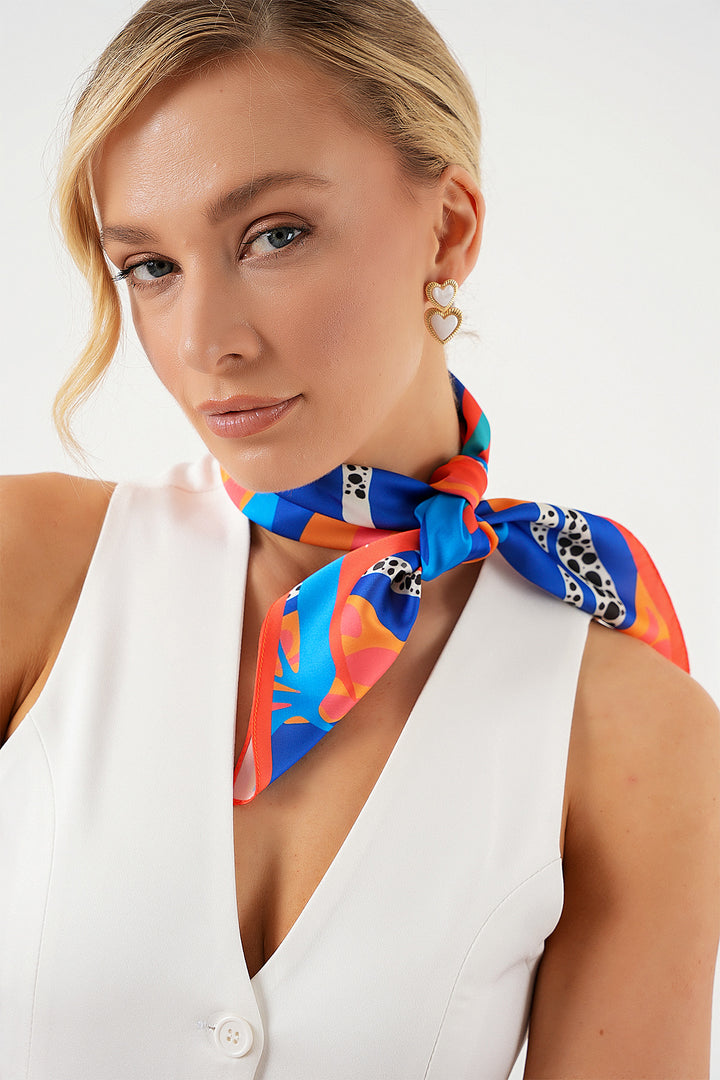 BGD Women Woman Patterned Bandana Scarf 010187 - Navy Blue - Franconville