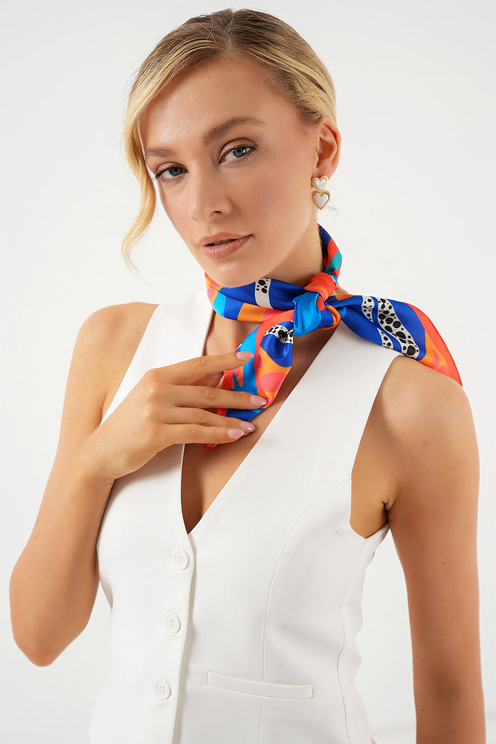 BGD Women Woman Patterned Bandana Scarf 010187 - Navy Blue - Franconville