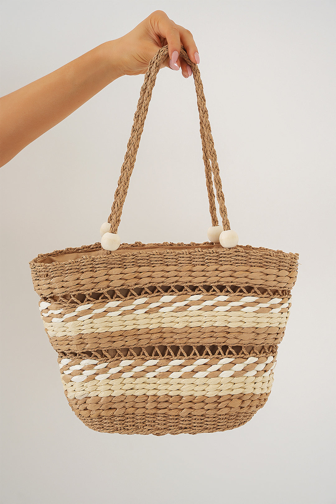 BGD Women Woman Patterned Straw Bag 010190 - Beige - Florence