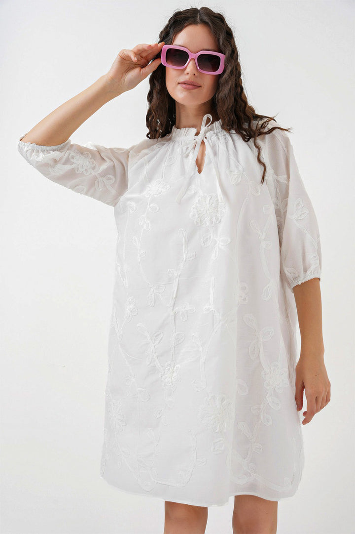 BGD Women Woman Patterned Short Dress 2528 - White - Islington
