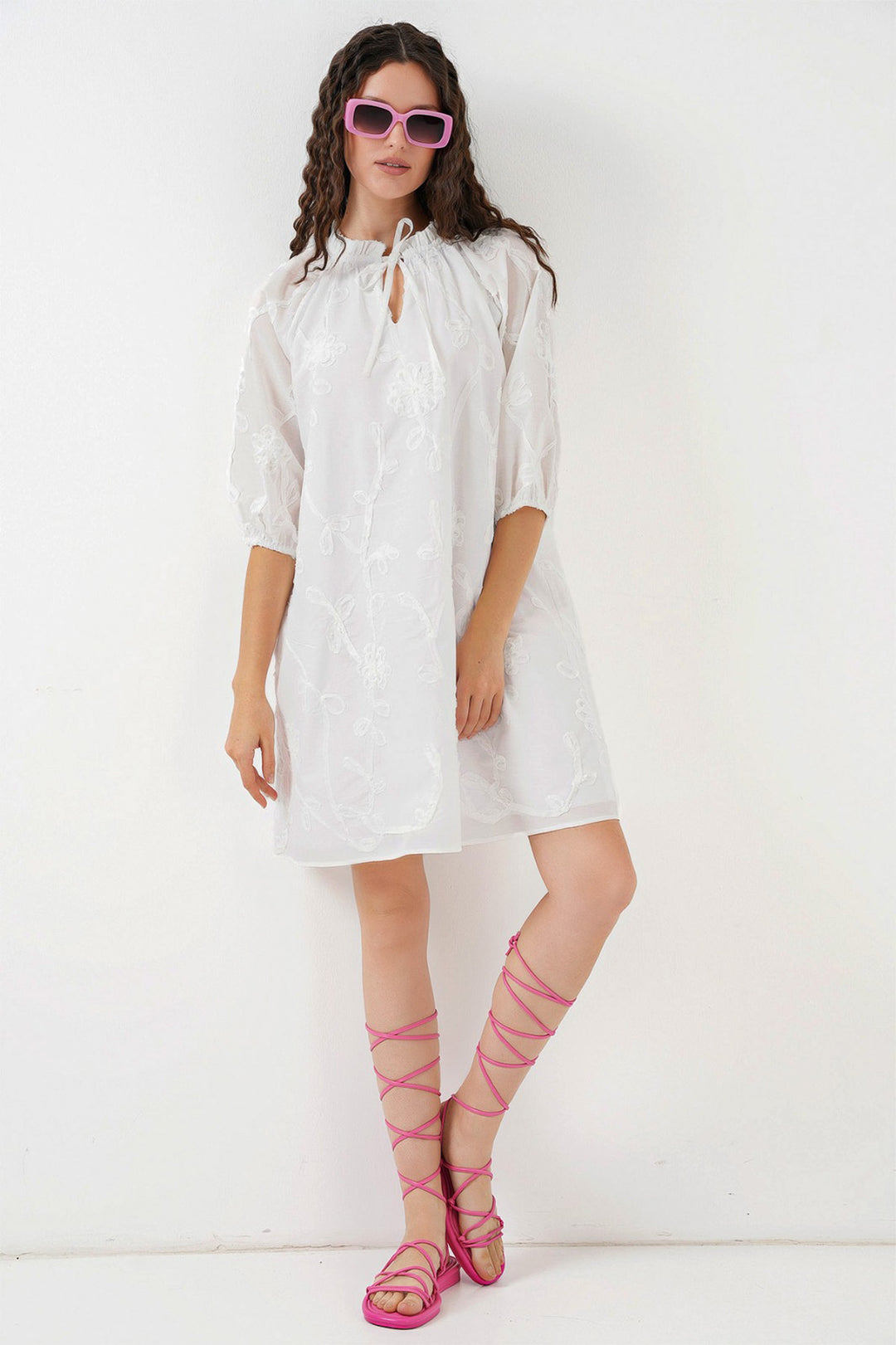 BGD Women Woman Patterned Short Dress 2528 - White - Islington