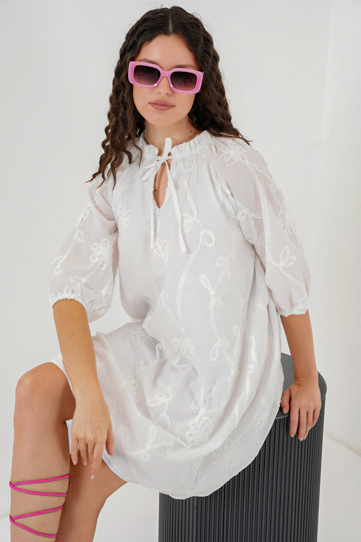 BGD Women Woman Patterned Short Dress 2528 - White - Islington