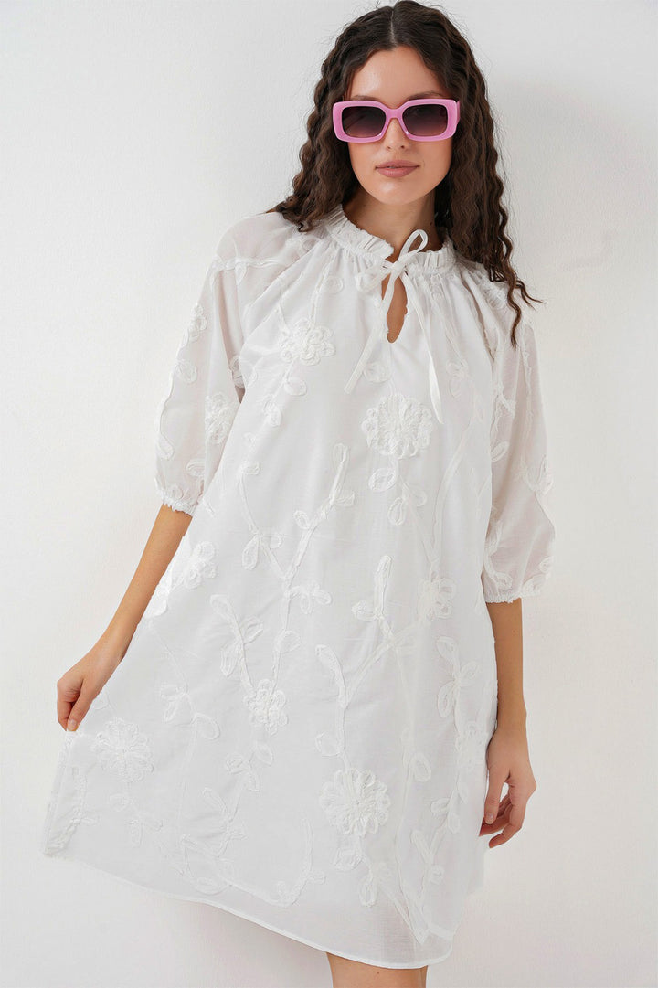 BGD Women Woman Patterned Short Dress 2528 - White - Islington