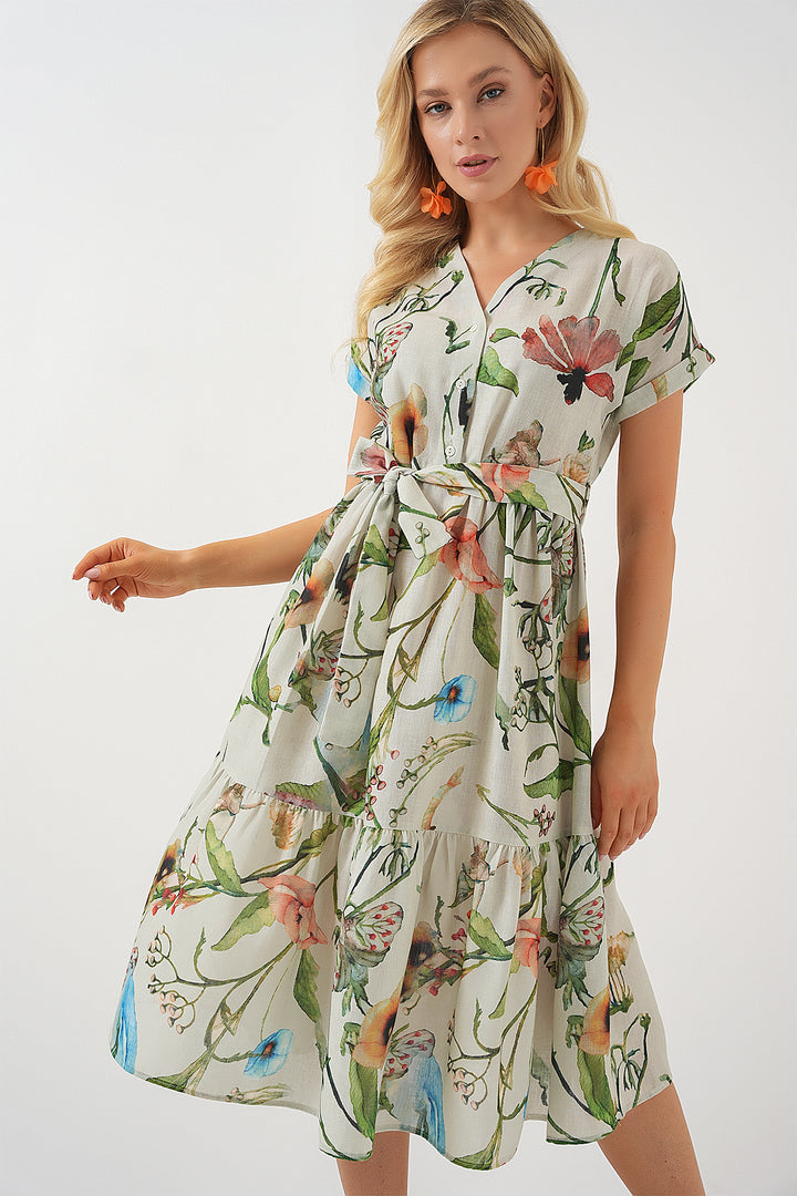 BGD Women Woman Patterned Short Sleeve Dress 2558 - Çağla - Villa del Carbón