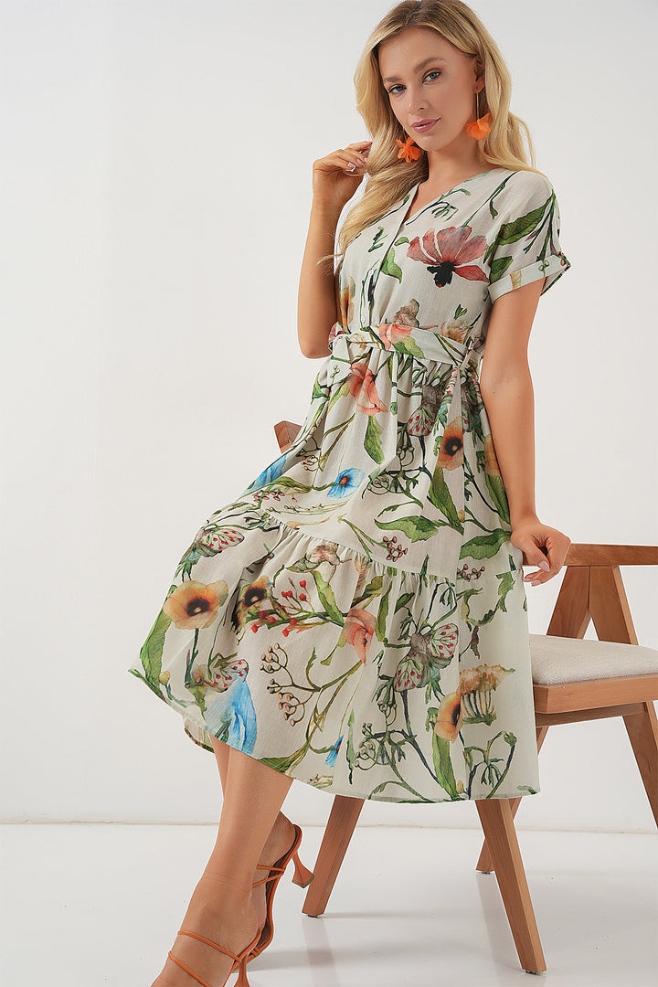 BGD Women Woman Patterned Short Sleeve Dress 2558 - Çağla - Villa del Carbón