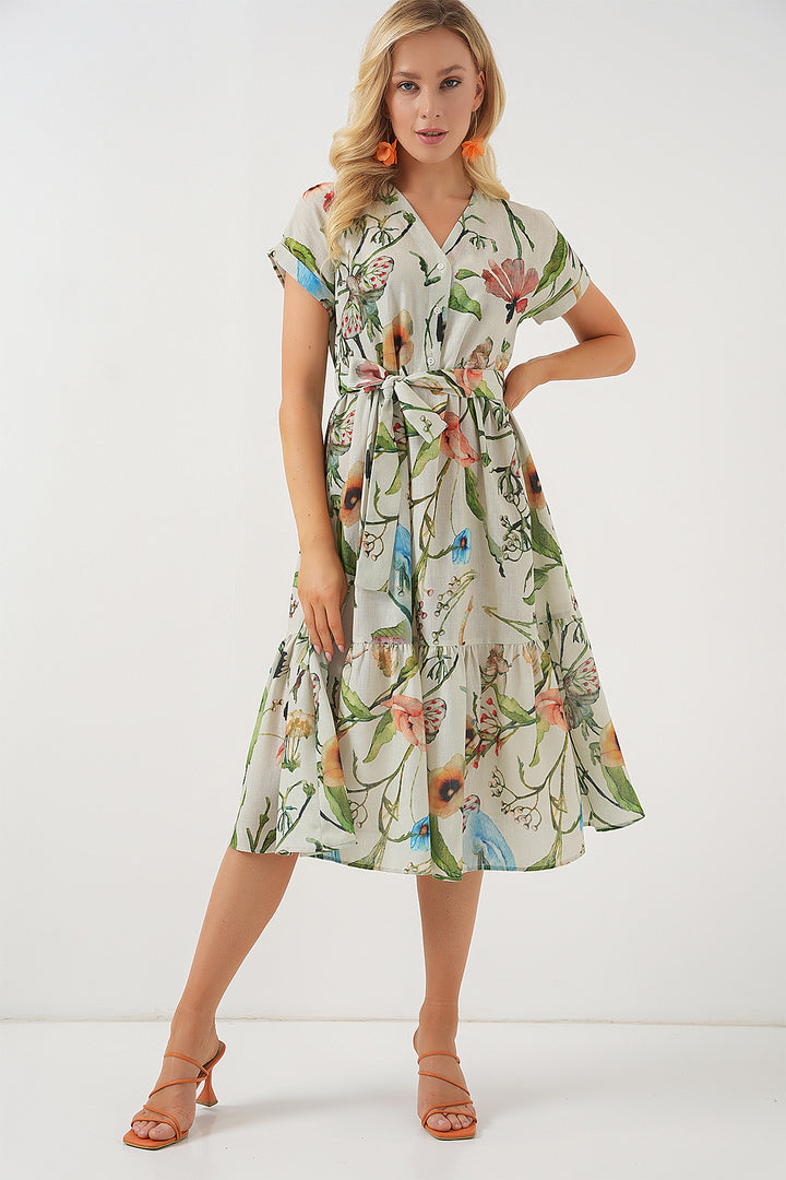 BGD Women Woman Patterned Short Sleeve Dress 2558 - Çağla - Villa del Carbón