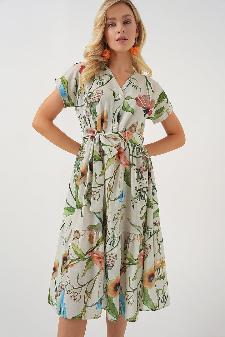 BGD Women Woman Patterned Short Sleeve Dress 2558 - Çağla - Villa del Carbón