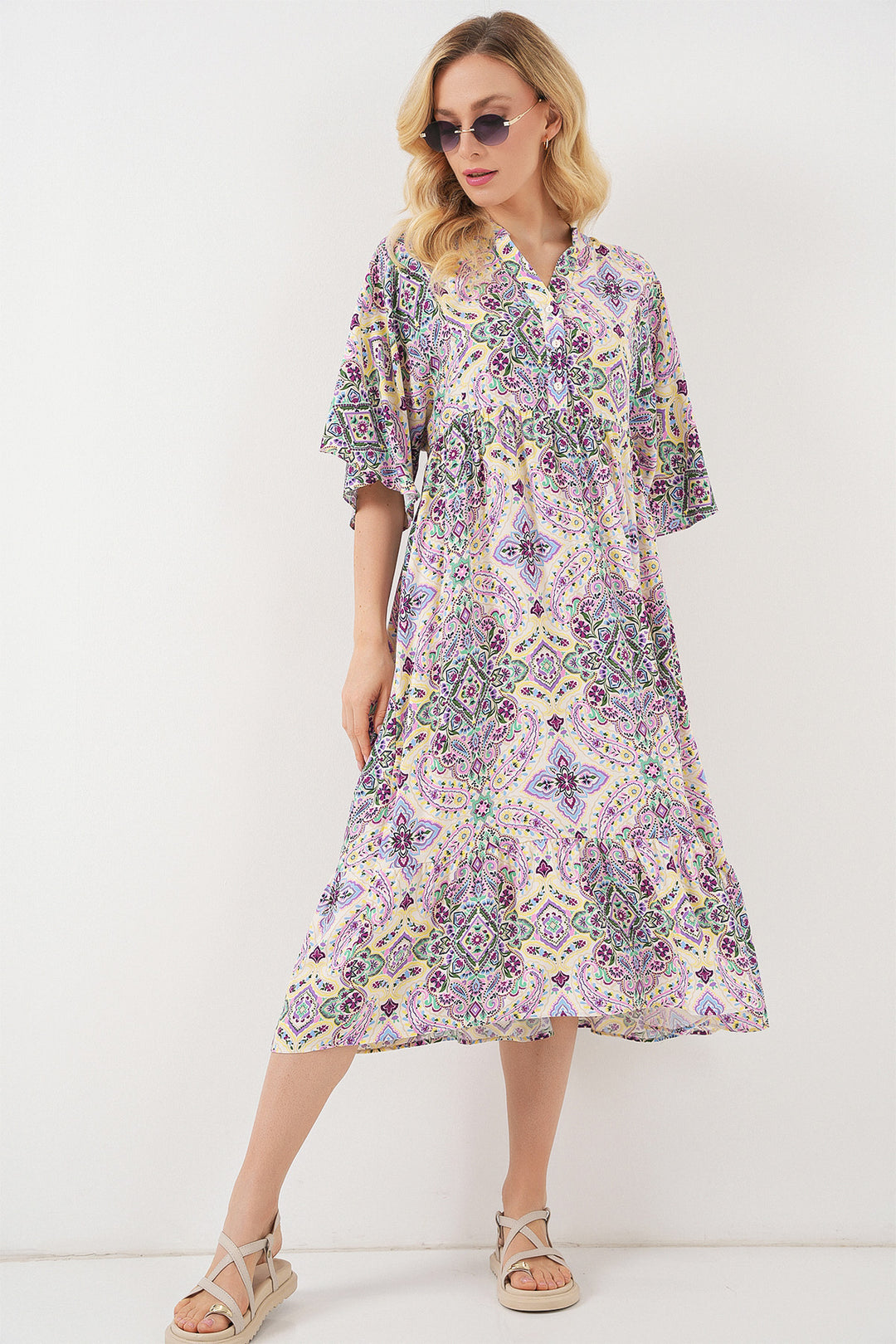 BGD Women Woman Patterned Short Sleeve Dress 2562 - Burgundy - San Felíu de Llobregat