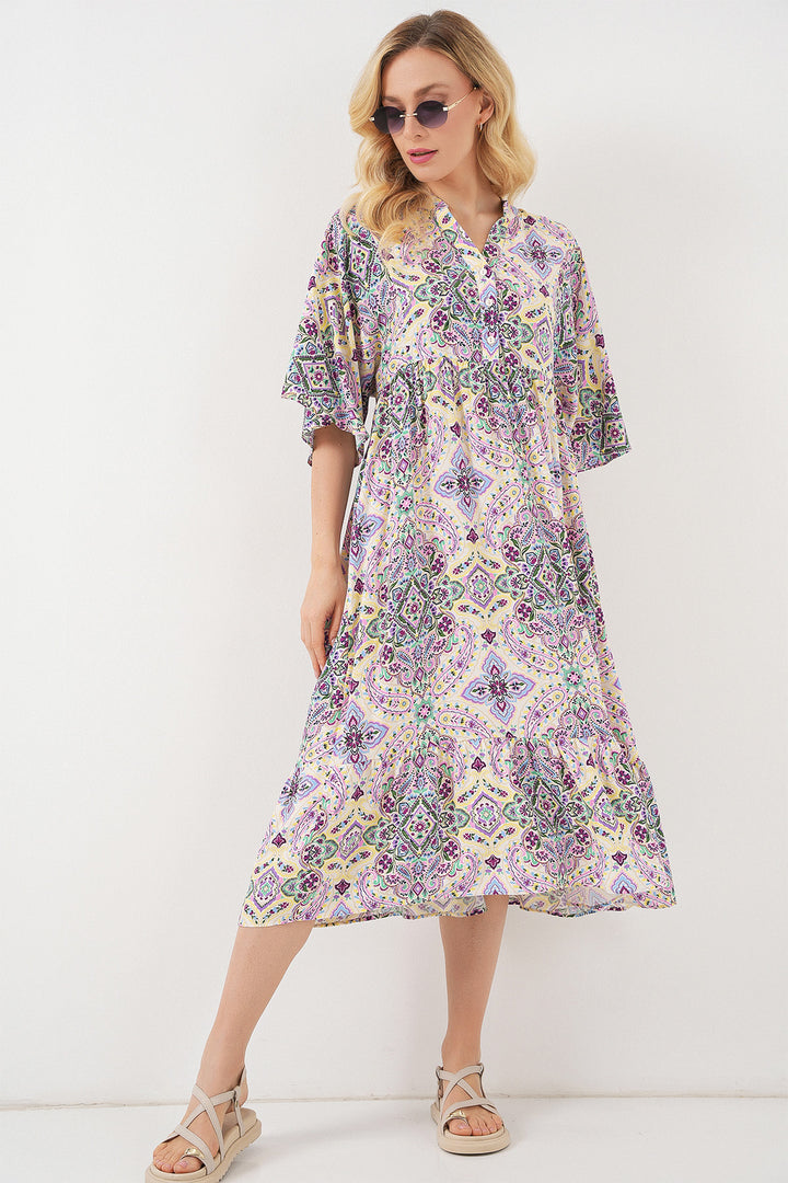 BGD Women Woman Patterned Short Sleeve Dress 2562 - Burgundy - San Felíu de Llobregat