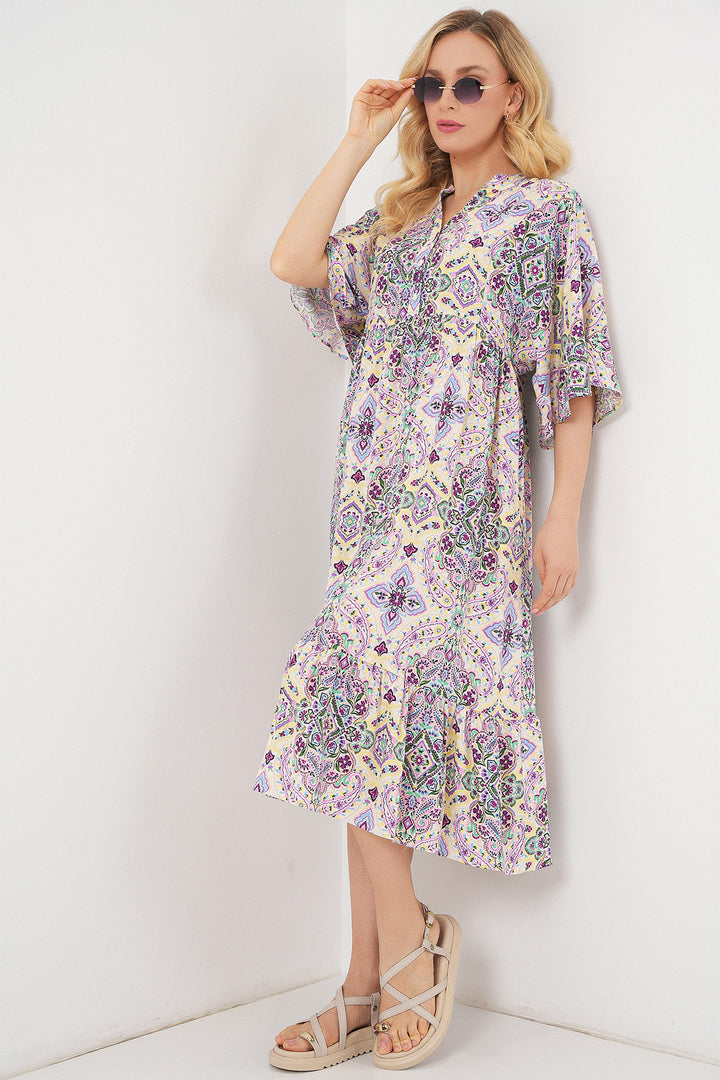 BGD Women Woman Patterned Short Sleeve Dress 2562 - Burgundy - San Felíu de Llobregat