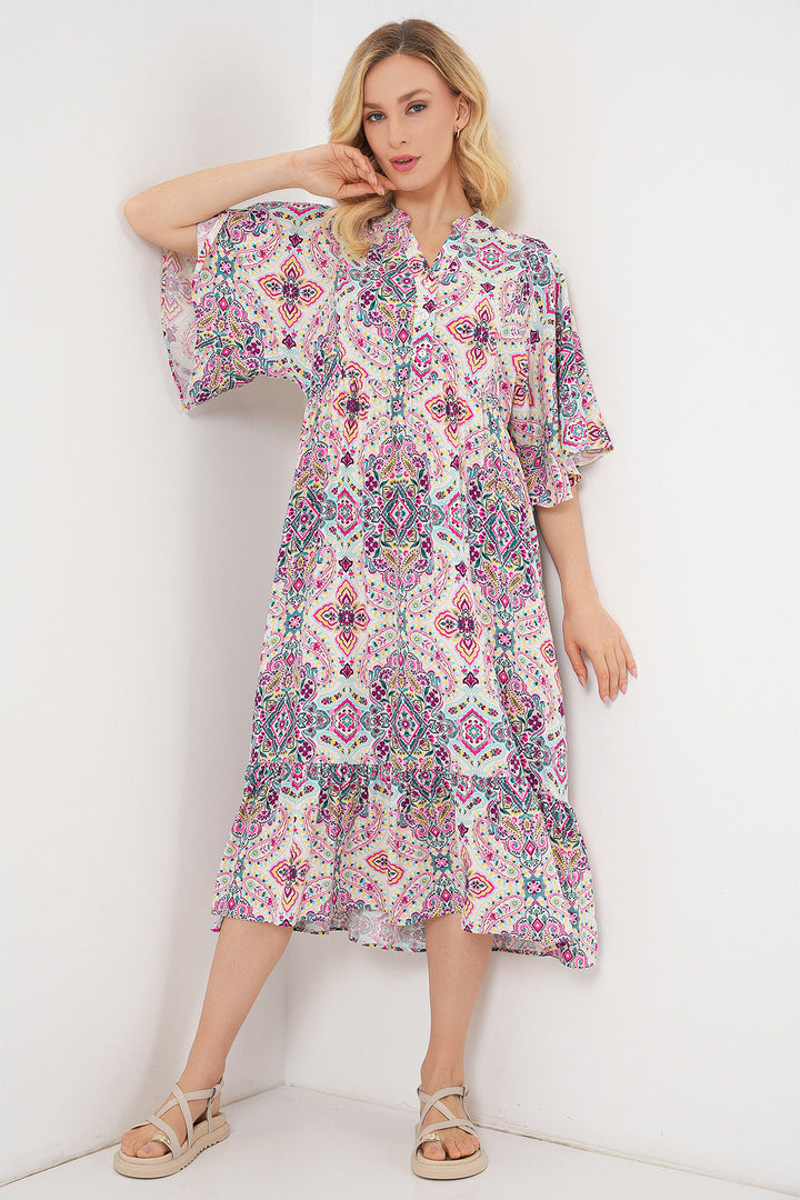 BGD Women Woman Patterned Short Sleeve Dress 2562 - Fuchsia - Staten Island
