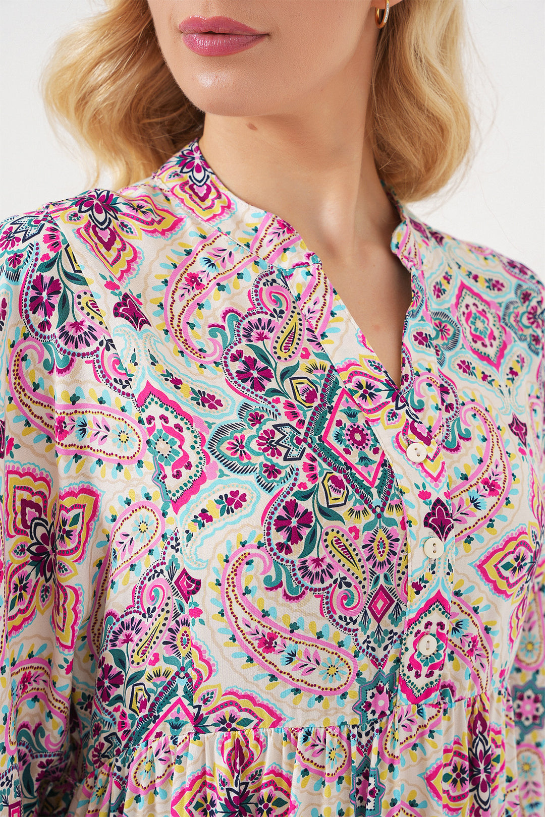 BGD Women Woman Patterned Short Sleeve Dress 2562 - Fuchsia - Staten Island