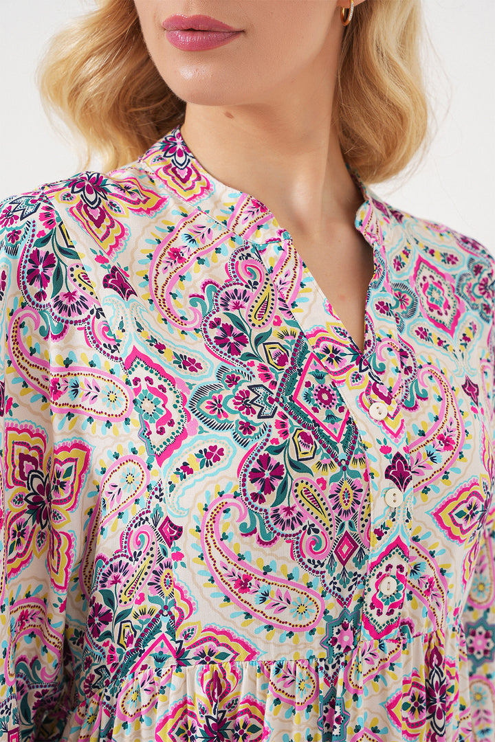 BGD Women Woman Patterned Short Sleeve Dress 2562 - Fuchsia - Staten Island