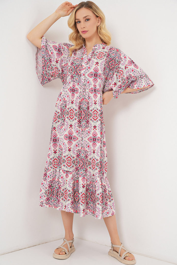 BGD Women Woman Patterned Short Sleeve Dress 2562 - Red - Berriozábal