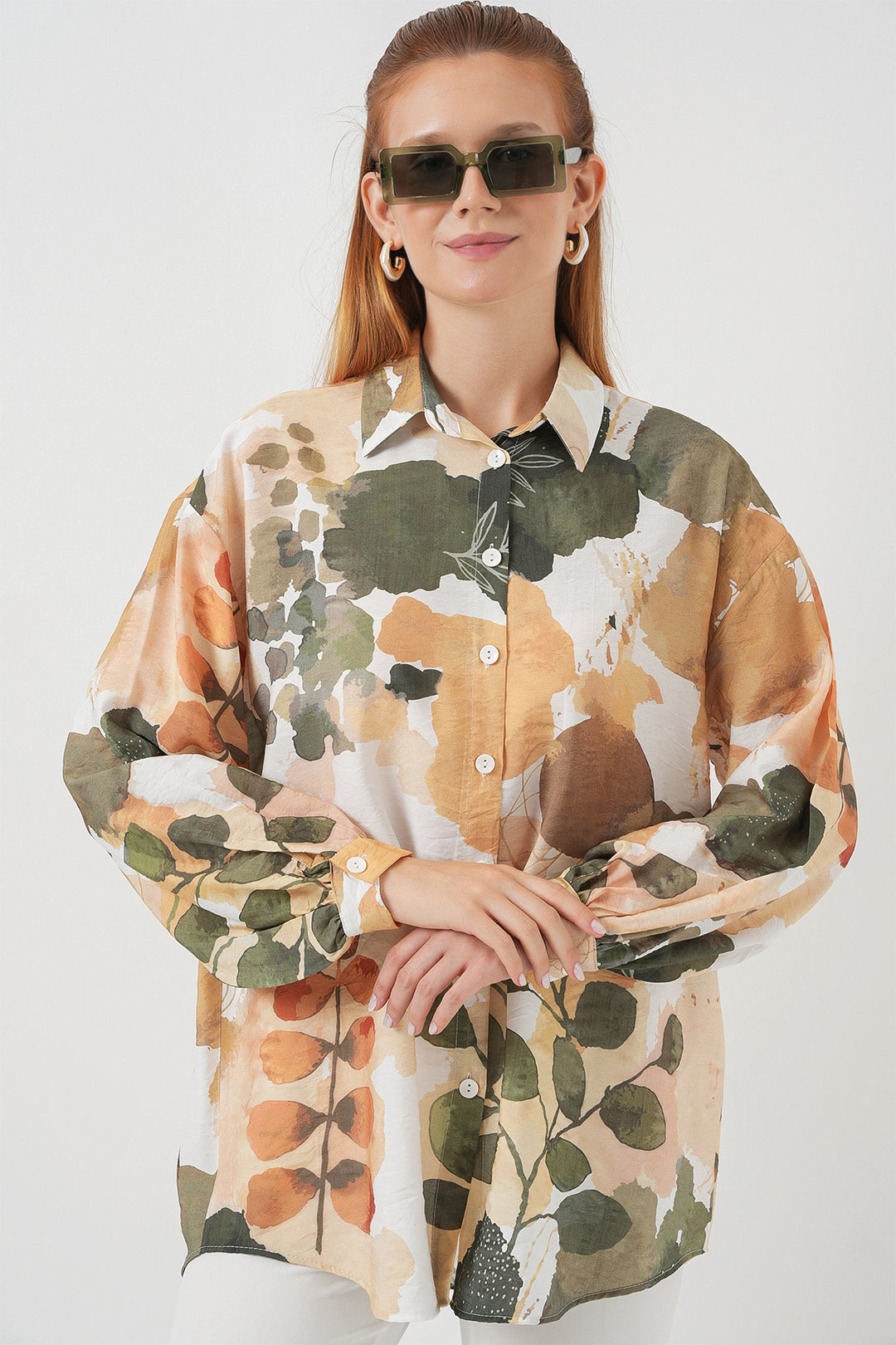 BGD Women Woman Patterned Oversized Shirt Tunic 5971 - Çağla - Nice