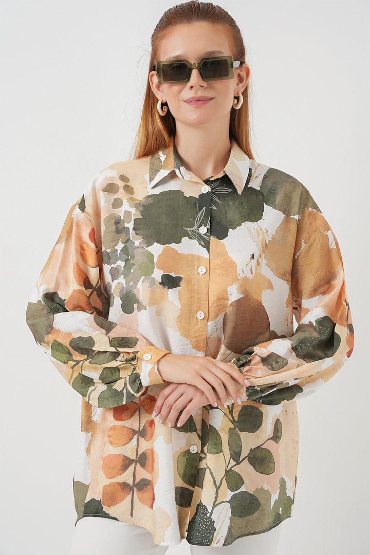 BGD Women Woman Patterned Oversized Shirt Tunic 5971 - Çağla - Nice