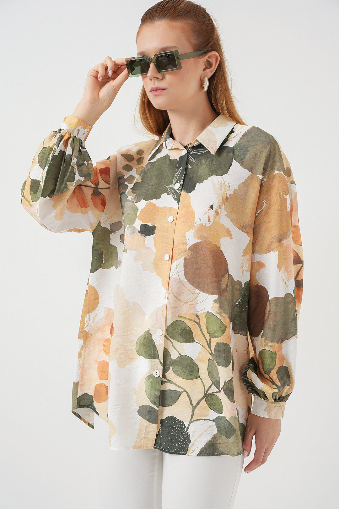 BGD Women Woman Patterned Oversized Shirt Tunic 5971 - Çağla - Nice