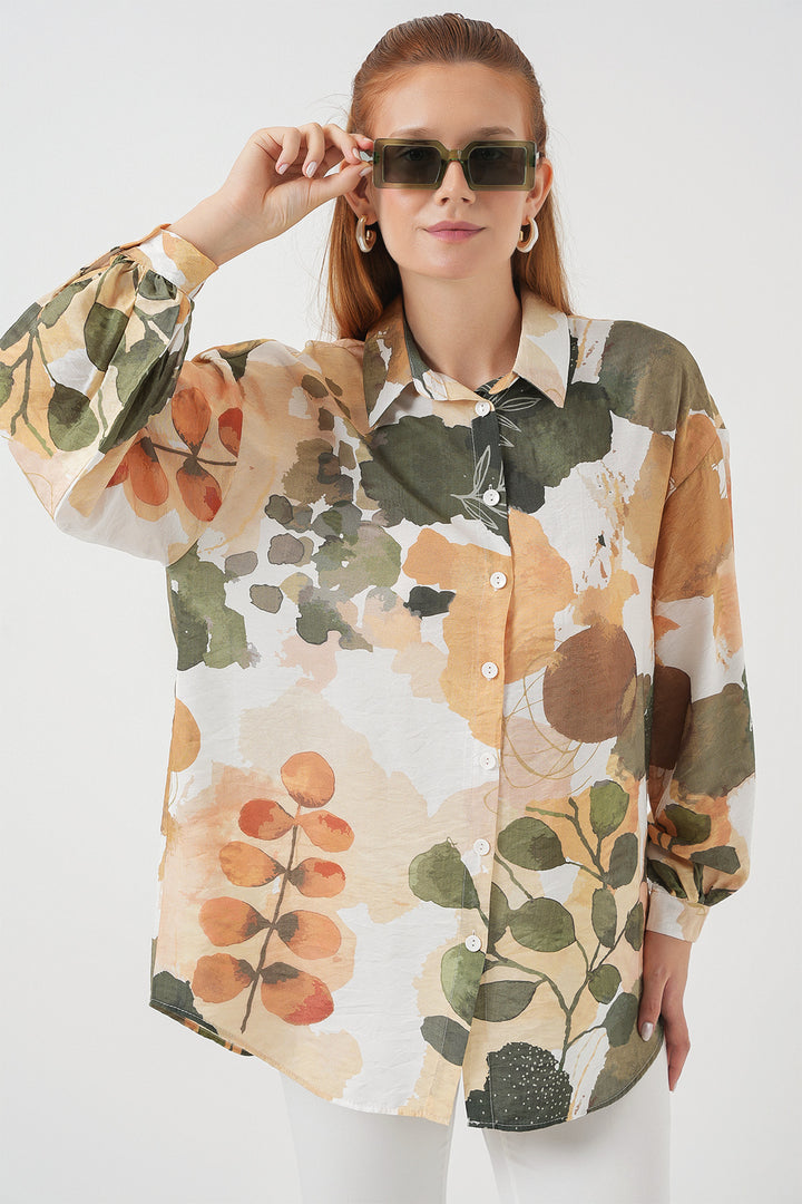 BGD Women Woman Patterned Oversized Shirt Tunic 5971 - Çağla - Nice