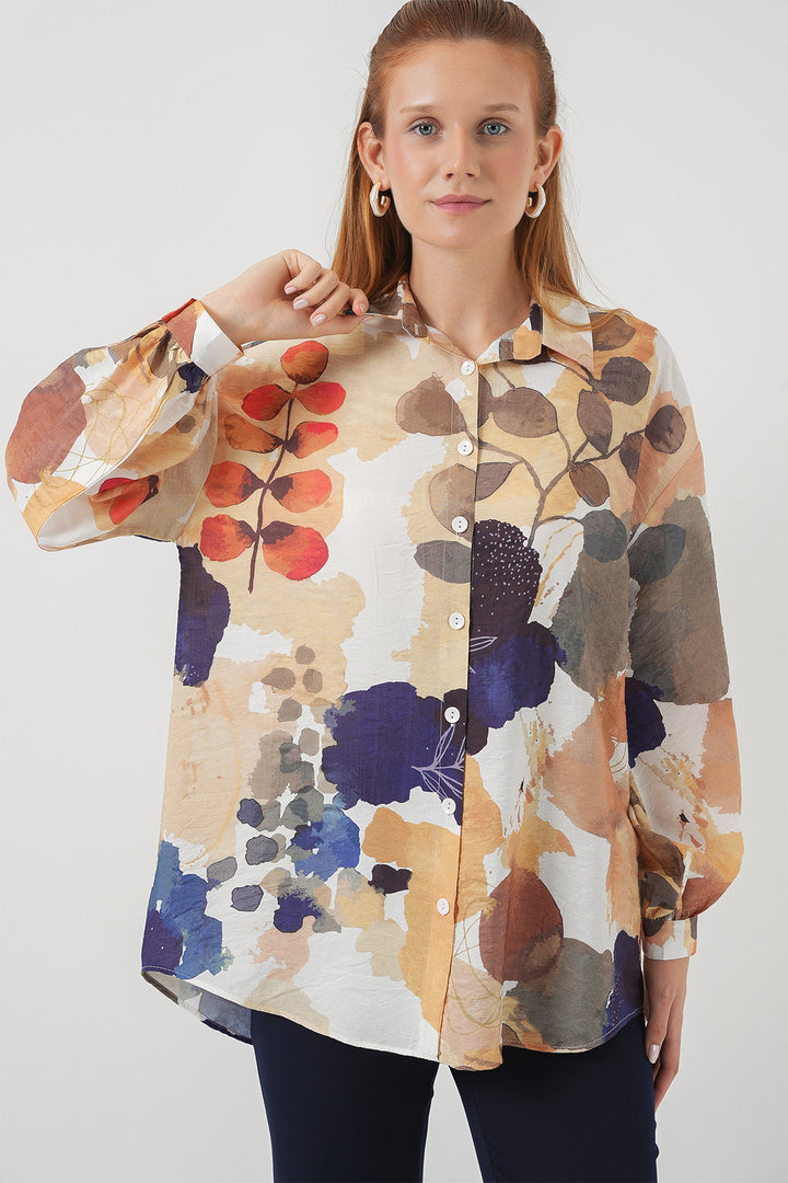 BGD Women Woman Patterned Oversized Shirt Tunic 5971 - Navy Blue - Ocozocoautla de Espinosa