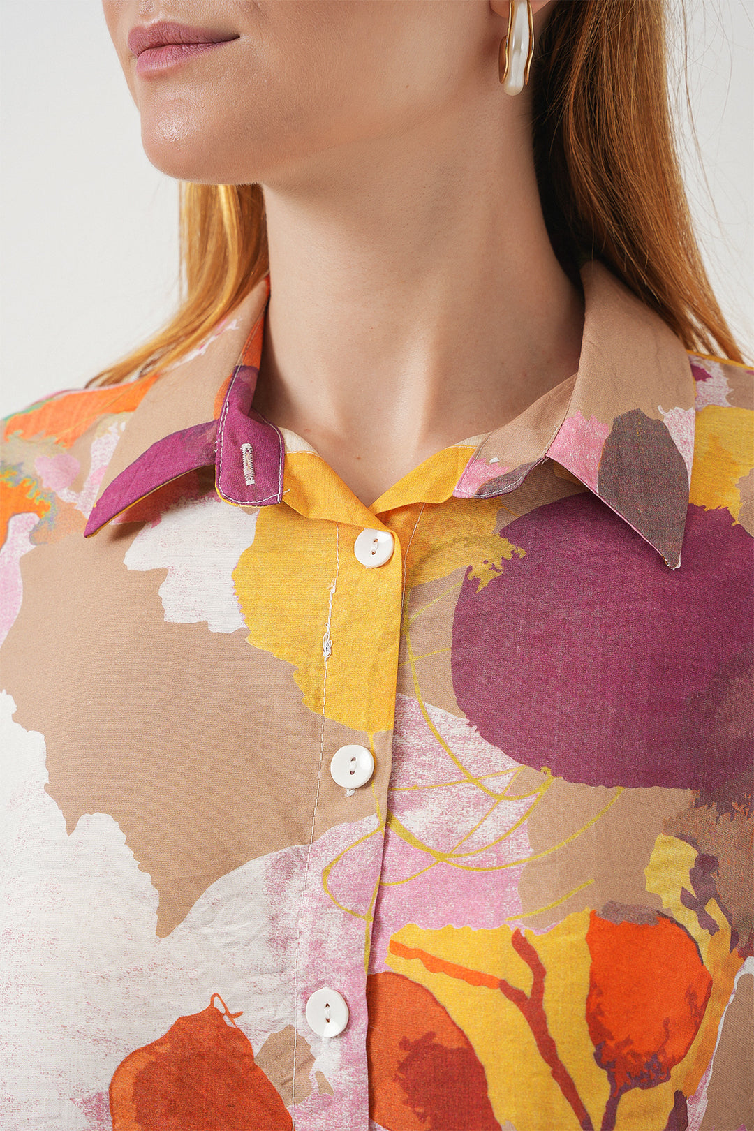 BGD Women Woman Patterned Oversized Shirt Tunic 5971 - Orange - Cutler Bay