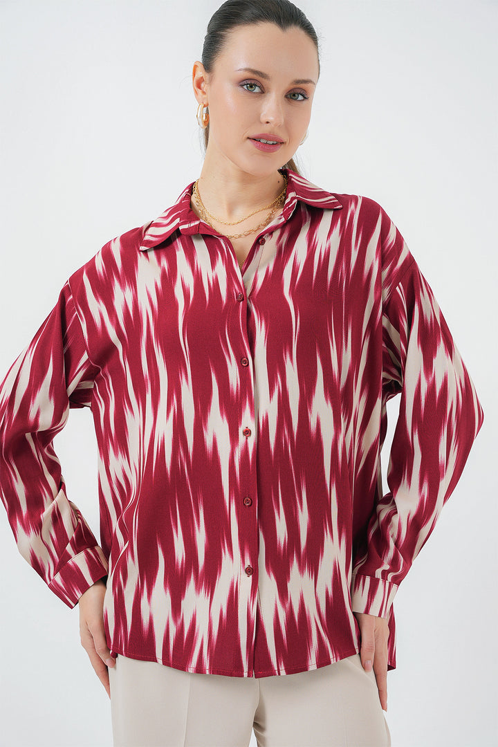 BGD Women Woman Patterned Oversized Shirt 20301 - Red - Casalnuovo di Napoli
