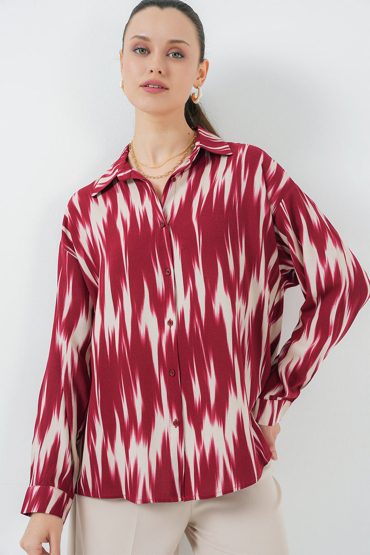 BGD Women Woman Patterned Oversized Shirt 20301 - Red - Casalnuovo di Napoli