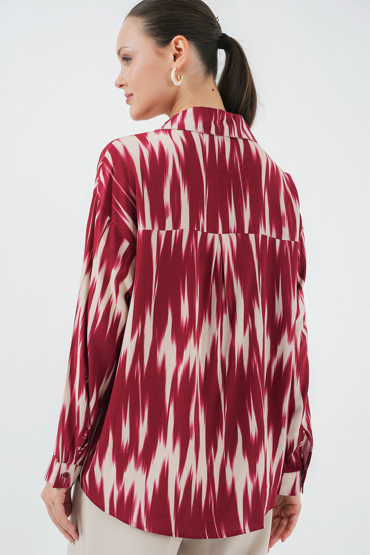 BGD Women Woman Patterned Oversized Shirt 20301 - Red - Casalnuovo di Napoli