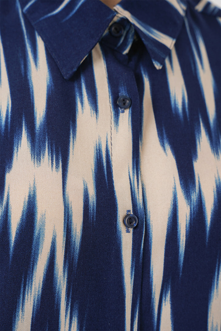 BGD Women Women's Patterned Oversized Shirt 20301 - Navy Blue - Georgetown
