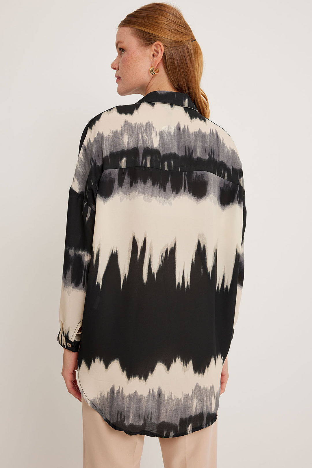 BGD Women Woman Orange Black Patterned Oversized Shirt 5923 - Avondale