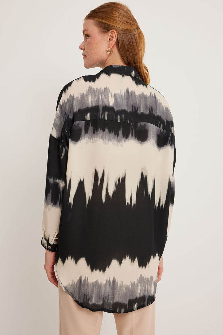 BGD Women Woman Orange Black Patterned Oversized Shirt 5923 - Avondale