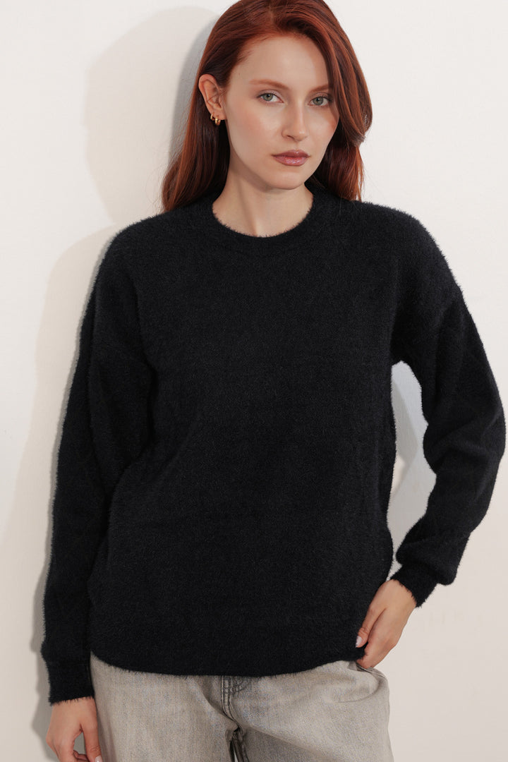 BGD Women Kadın Desenli Oversize Kazak 15970 - Siyah - Fair Oaks