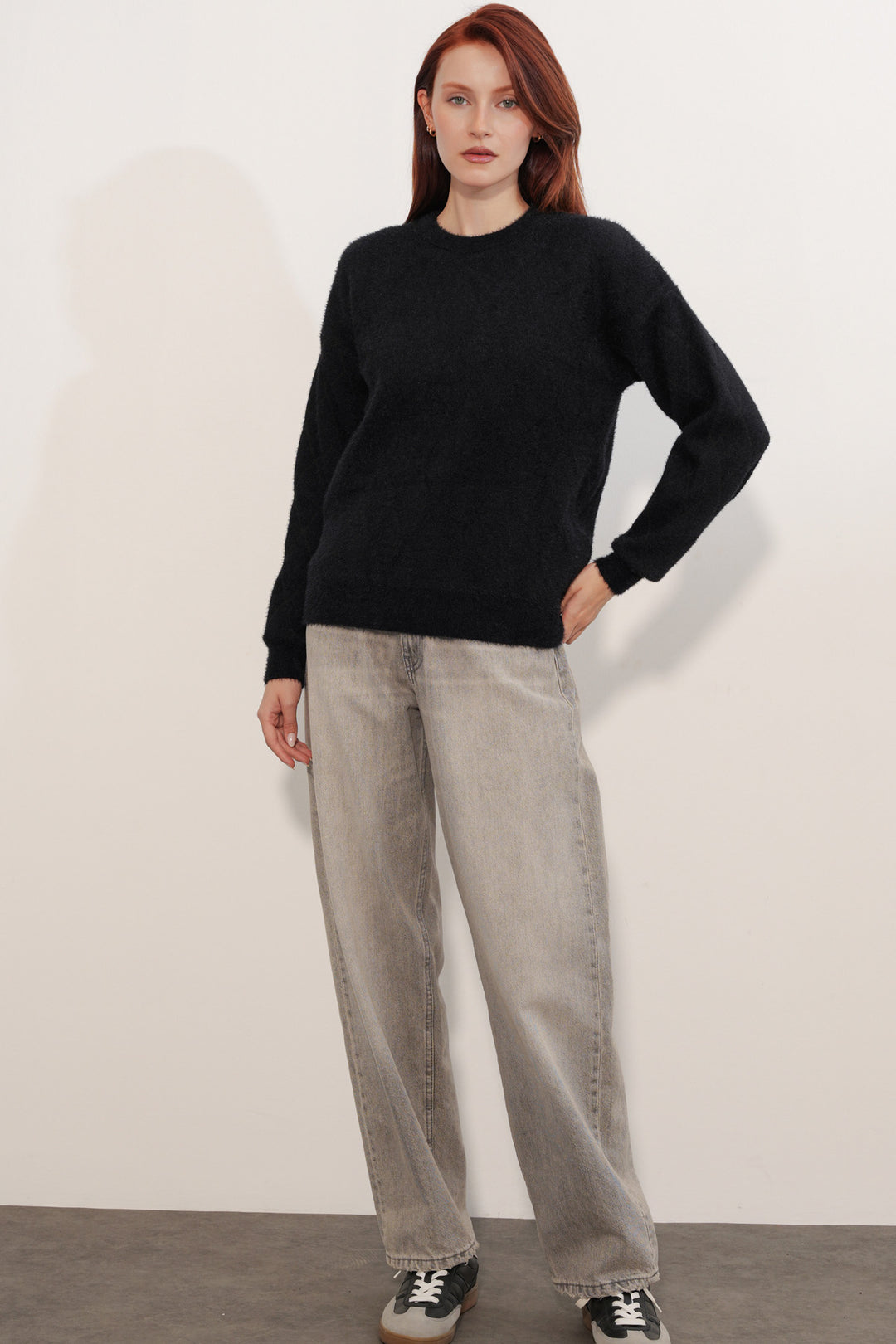 BGD Women Kadın Desenli Oversize Kazak 15970 - Siyah - Fair Oaks