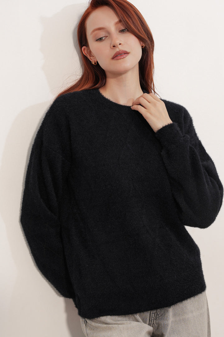 BGD Women Kadın Desenli Oversize Kazak 15970 - Siyah - Fair Oaks