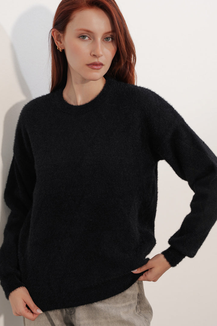 BGD Women Kadın Desenli Oversize Kazak 15970 - Siyah - Fair Oaks