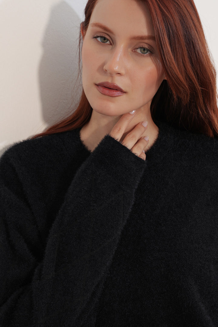 BGD Women Kadın Desenli Oversize Kazak 15970 - Siyah - Fair Oaks
