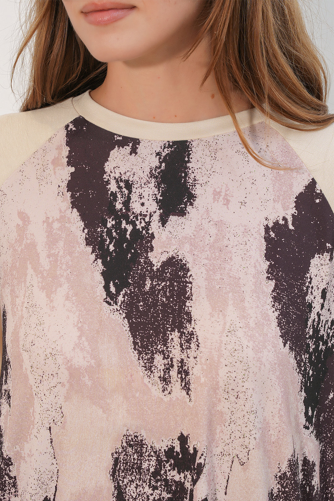 BGD Women Kadın Desenli Oversize Tunik Pantolon İkili Takım 55462 - Krem - Owasso