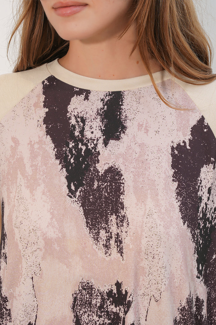BGD Women Kadın Desenli Oversize Tunik Pantolon İkili Takım 55462 - Krem - Owasso