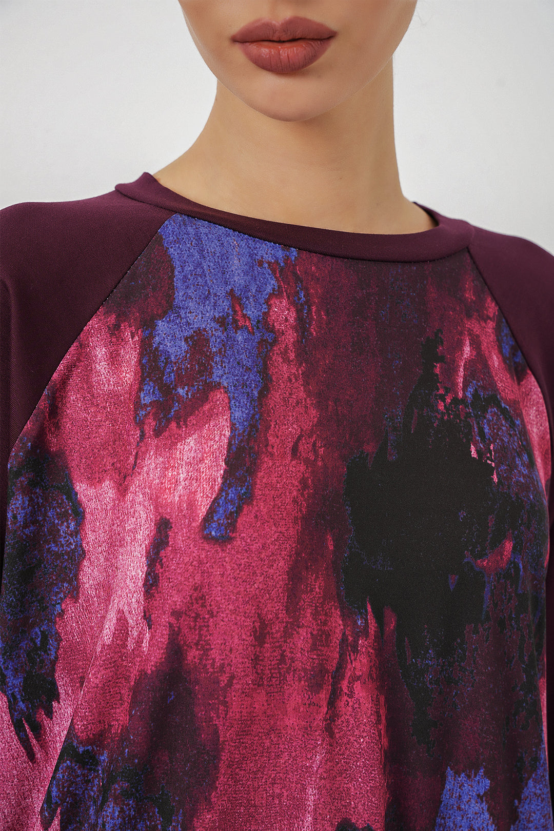 BGD Women Kadın Desenli Oversize Tunik Pantolon İkili Takım 55462 - Mor - Boise