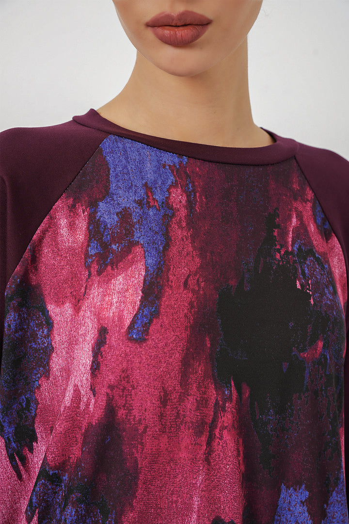 BGD Women Kadın Desenli Oversize Tunik Pantolon İkili Takım 55462 - Mor - Boise
