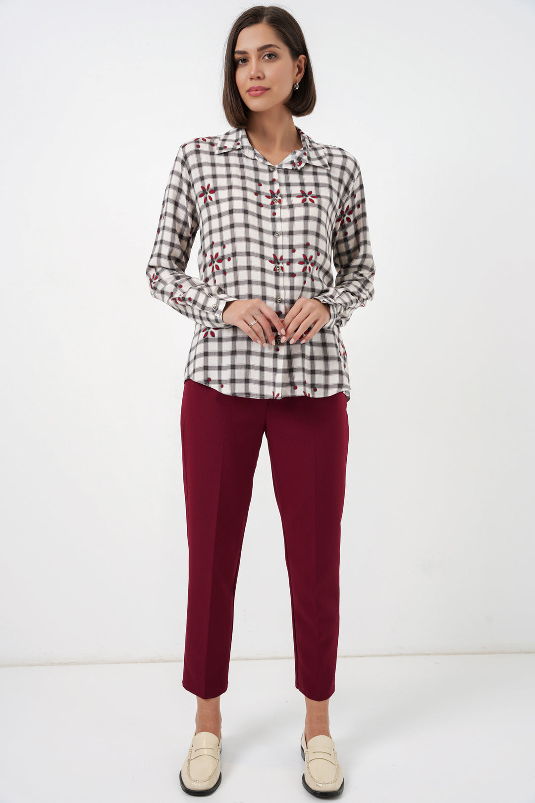 BGD Women Kadın Desenli Oversize Viskon Gömlek 20371 - Siyah - Ágios Dimítrios
