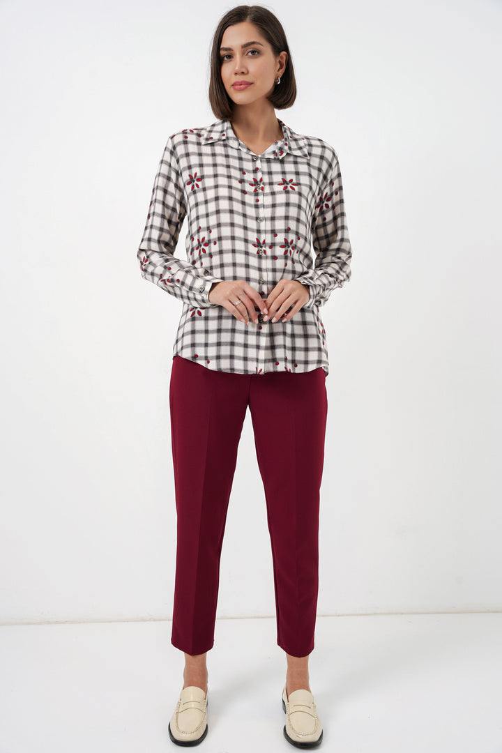 BGD Women Kadın Desenli Oversize Viskon Gömlek 20371 - Siyah - Ágios Dimítrios