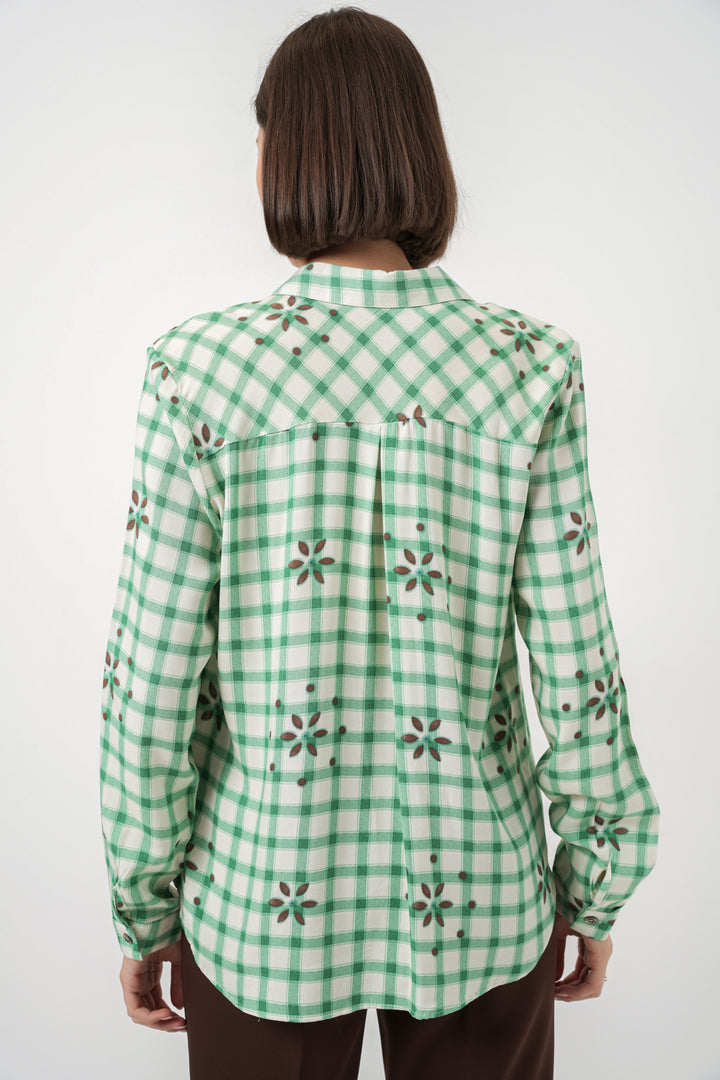 BGD Women Kadın Desenli Oversize Viskon Gömlek 20371 - Yeşil - Antony
