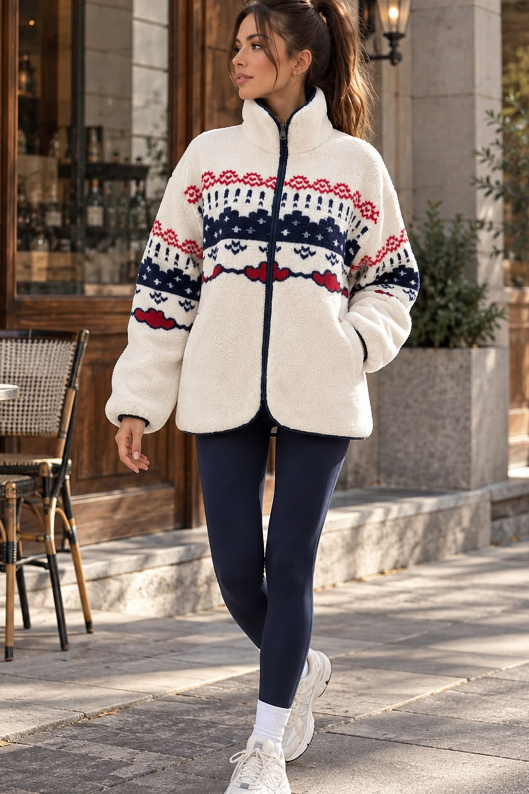 BGD Women Kadın Desenli Peluş Ceket 55463 - Bej - Sesto Fiorentino