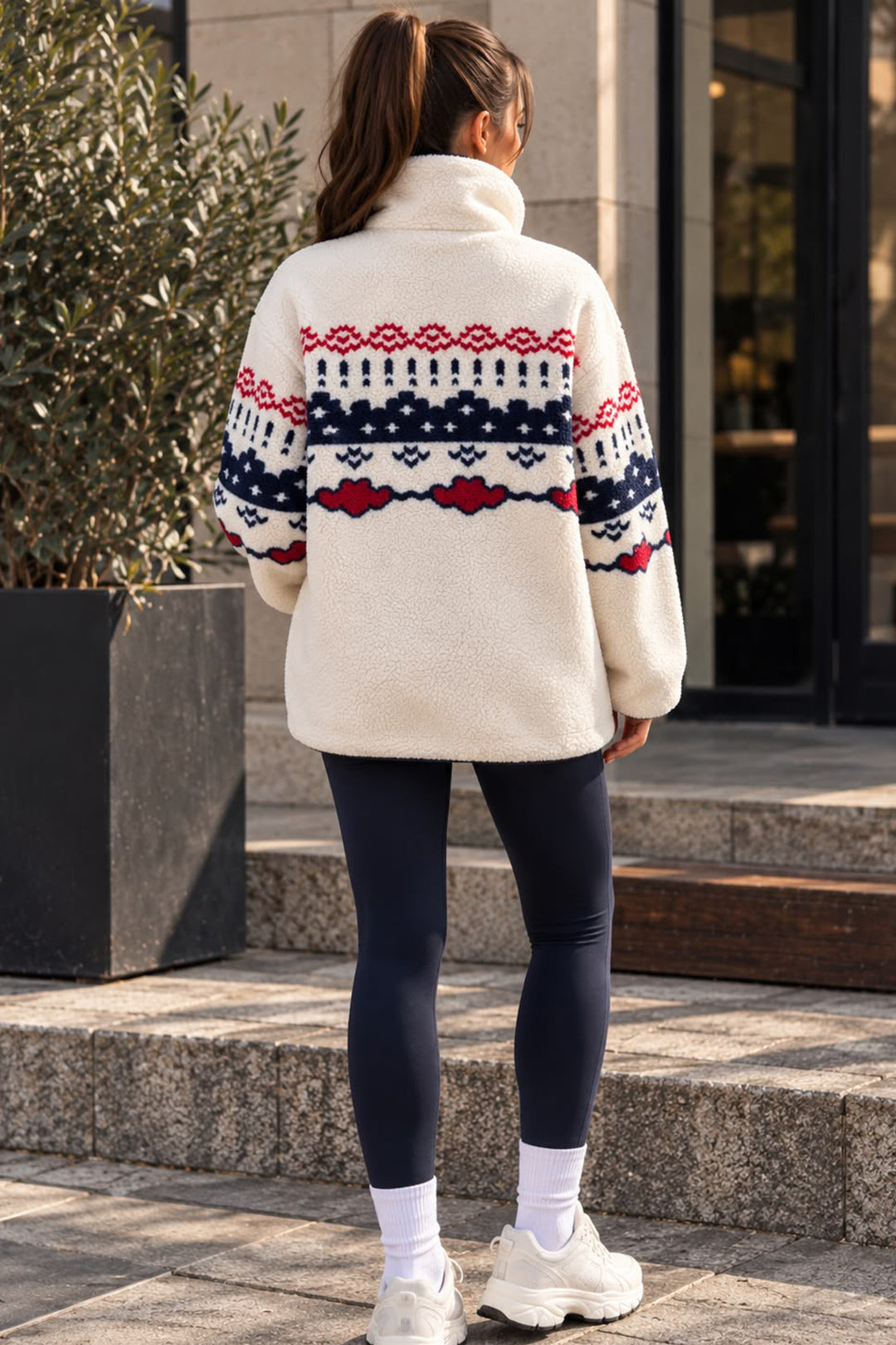 BGD Women Kadın Desenli Peluş Ceket 55463 - Bej - Sesto Fiorentino