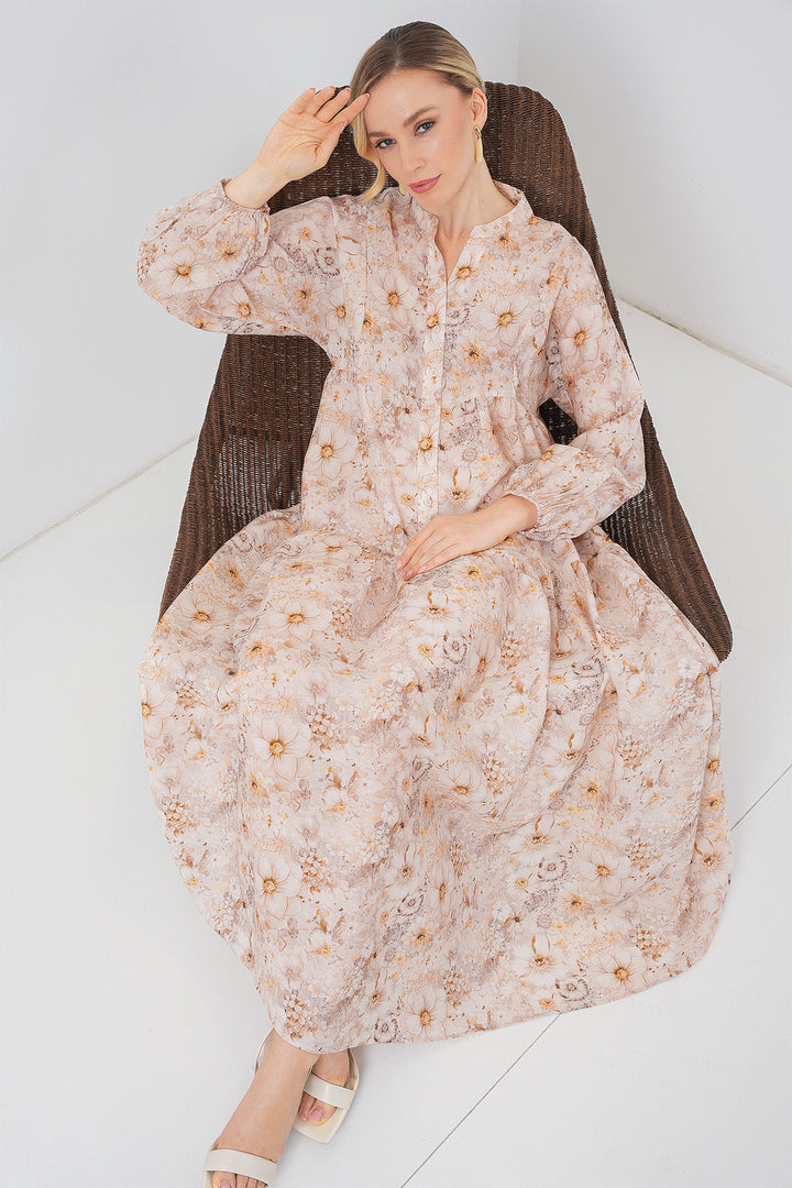 BGD Women Woman Patterned Hijab Dress 2583 - Beige - Mandurah
