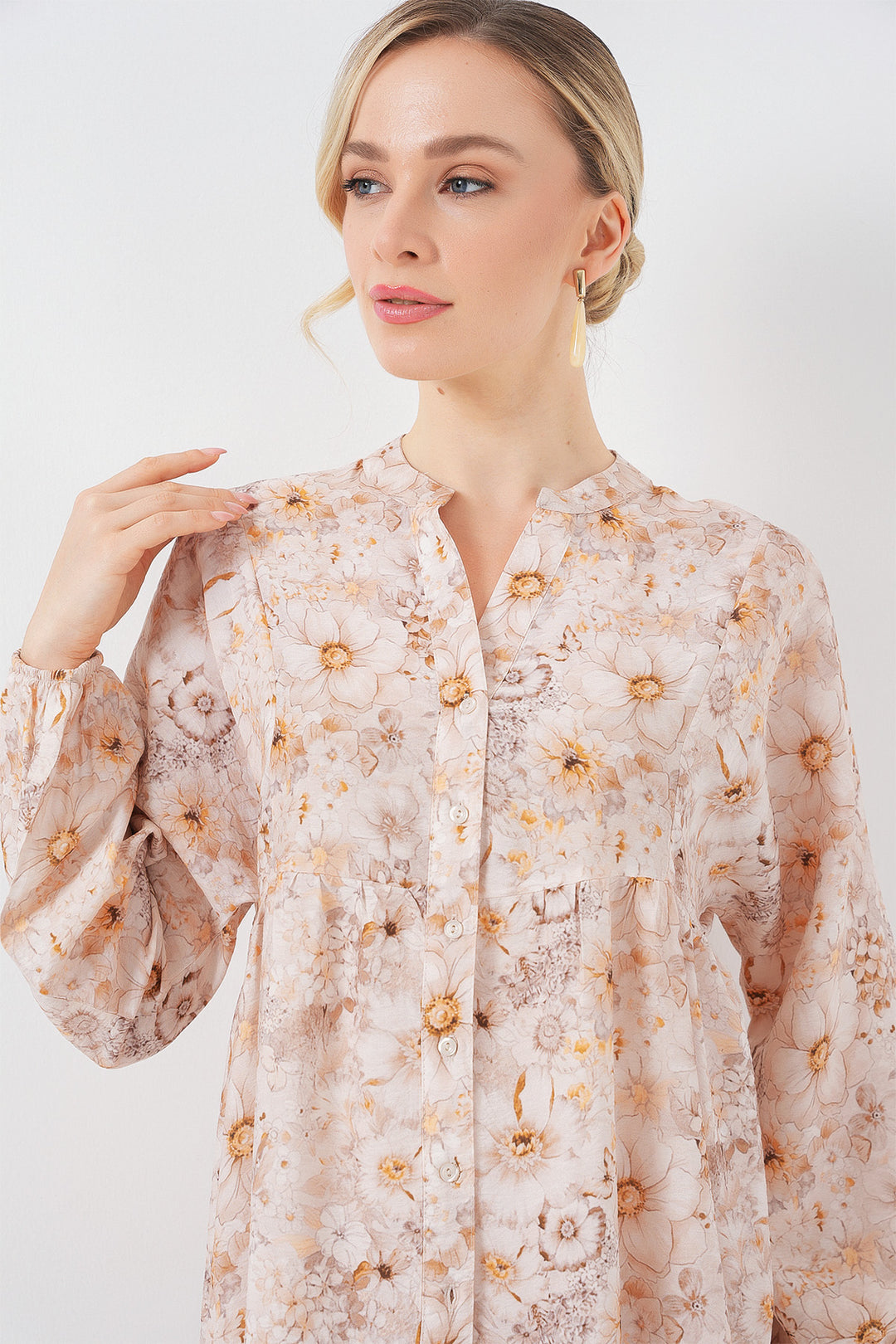 BGD Women Woman Patterned Hijab Dress 2583 - Beige - Mandurah