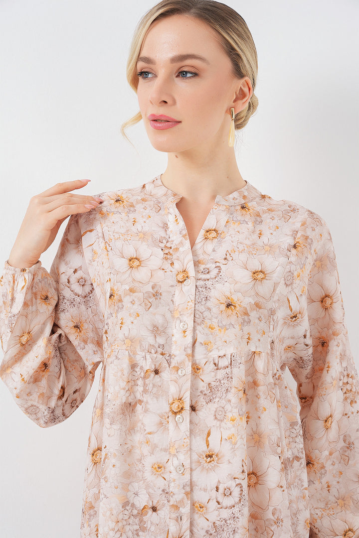 BGD Women Woman Patterned Hijab Dress 2583 - Beige - Mandurah