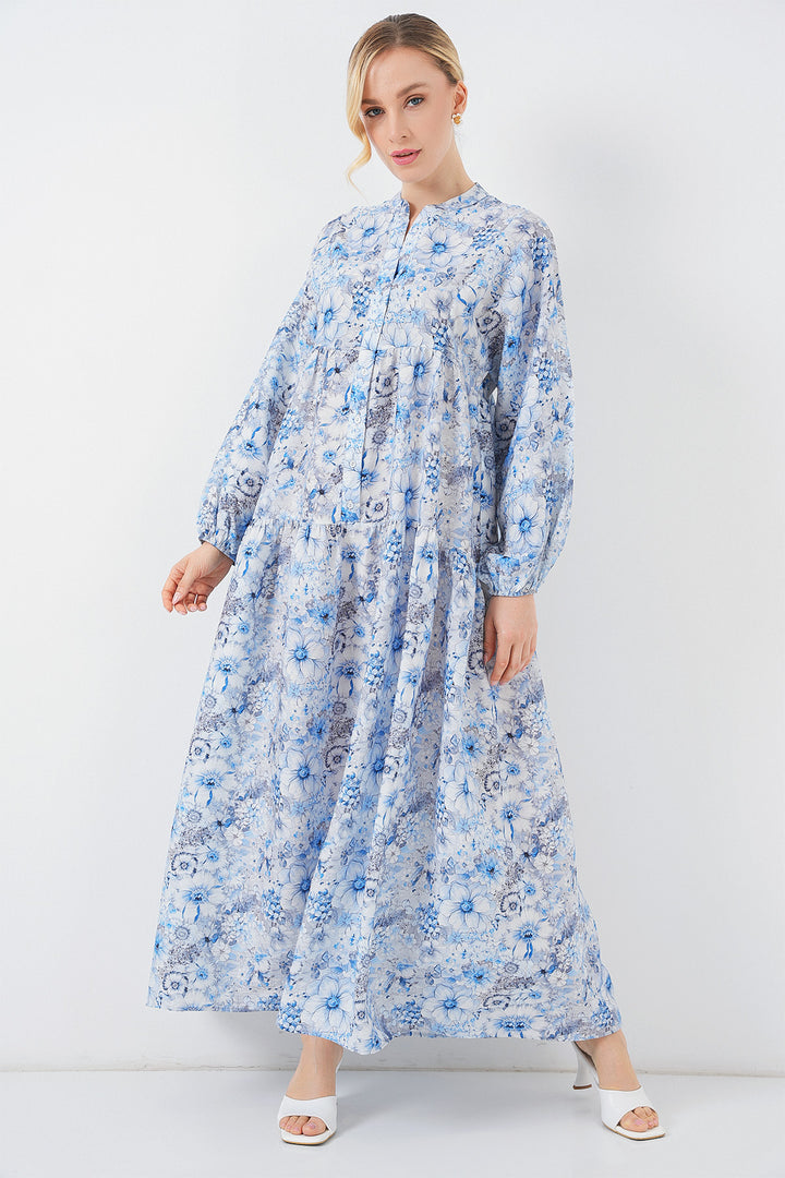 BGD Women Woman Patterned Hijab Dress 2583 - Blue - Worcester